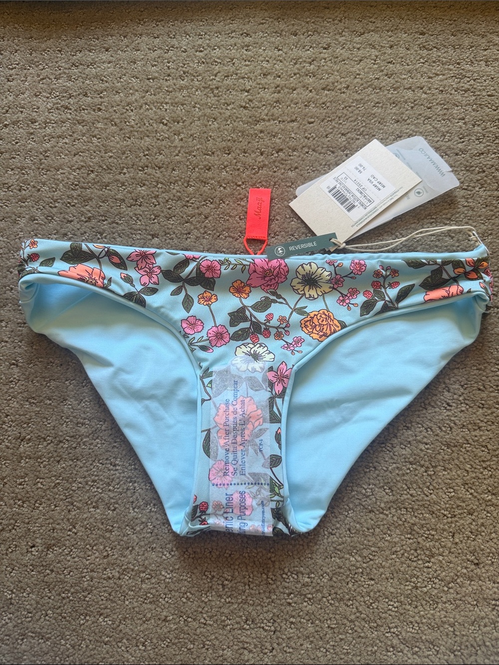 Maaji Light Blue Reversible Floral Bikini Bottom NWT - Picture 5 of 6